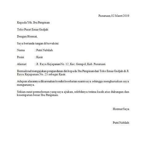 Ada juga contoh surat pernyataan persetujuan yang ditujukan untuk memberikan pernyataan setuju bagi salvador hornai 12 mei 2020. Contoh Surat Pengunduran Diri Indomaret Pramuniaga - ID ...