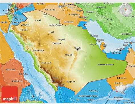 Where is saudi arabia located? Physical 3D Map of Saudi Arabia, political shades outside