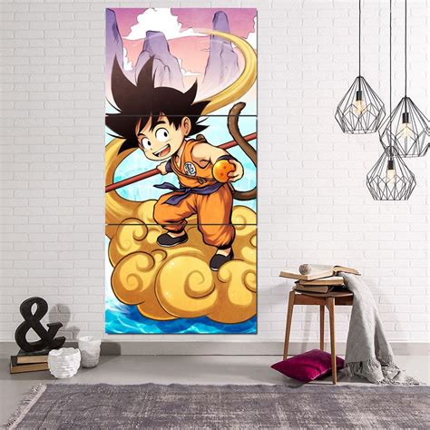 Kid Goku Flying Nimbus Cloud Cartoon 3pc Canvas Print Saiyan Stuff