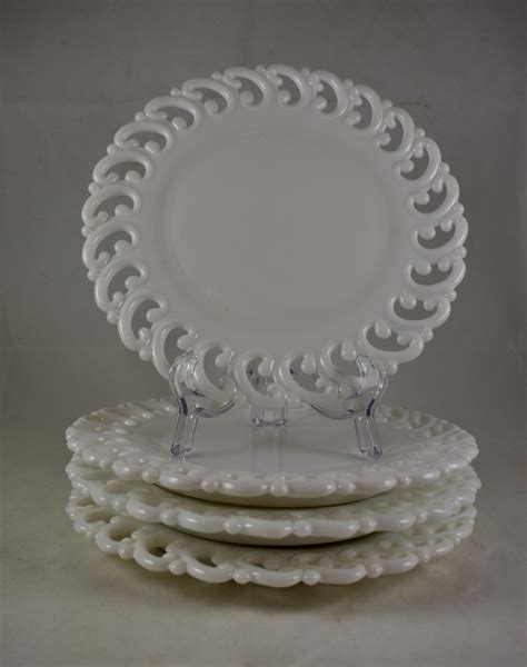 19th Century Eapg Lace Edge American Opaque White Milk Glass Dot And C