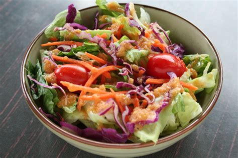 Benihana Salad Crisp Greens Red Cabbage Carrots And Grape Tomatoes