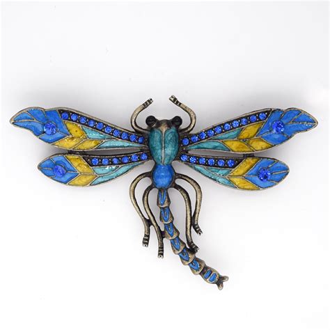 Antique Bronze Blue Rhinestone Enamel Dragonfly Pin Brooches C570 B4 In