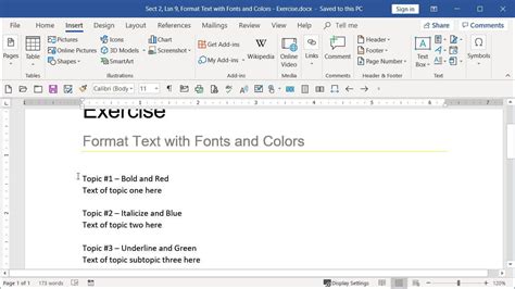 Format Text With Fonts And Colors Microsoft Word Basic