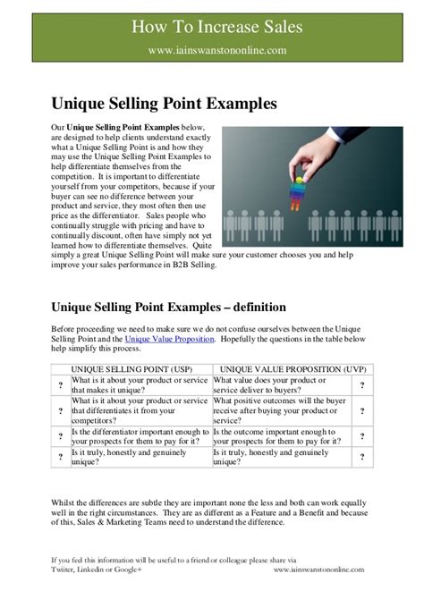 How To Increase Sales Unique Selling Point Examples