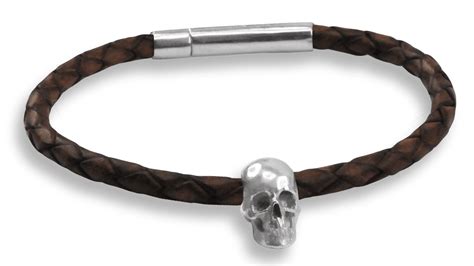 Leather Bracelet With Silver Skull Martonelli