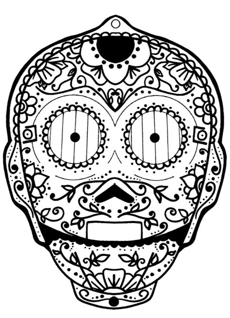 You can get it online for free and print it to engage your kids with coloring activity. Free Printable C-3PO Sugar Skull Craft | Mama Likes This