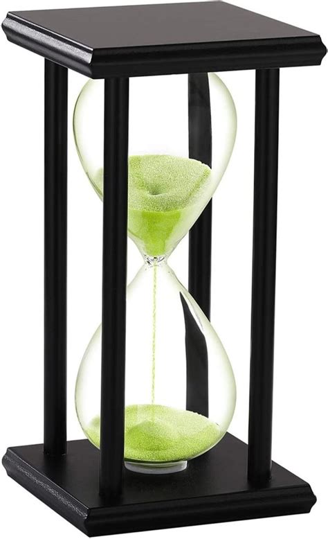 Wood Hourglass 60 Minute Black Wooden Stand Sand Timer With Green Sand