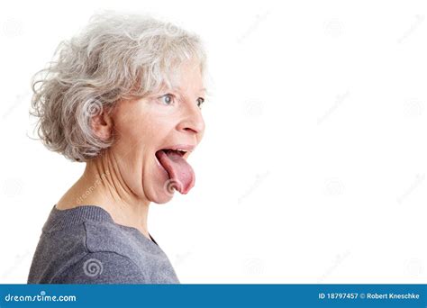 Old Woman Showing Her Tongue Stock Image Image Of Retiree Cheeky
