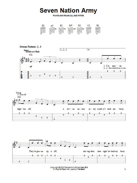 Seven Nation Army By The White Stripes Easy Guitar Tab Guitar