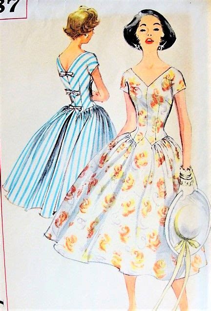 1950s Beautiful Party Dress Pattern Simplicity 1987 V Neckline And Back