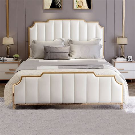 Modern Storage Bed Faux Leather Upholstered With Pine Wood Bed Frame