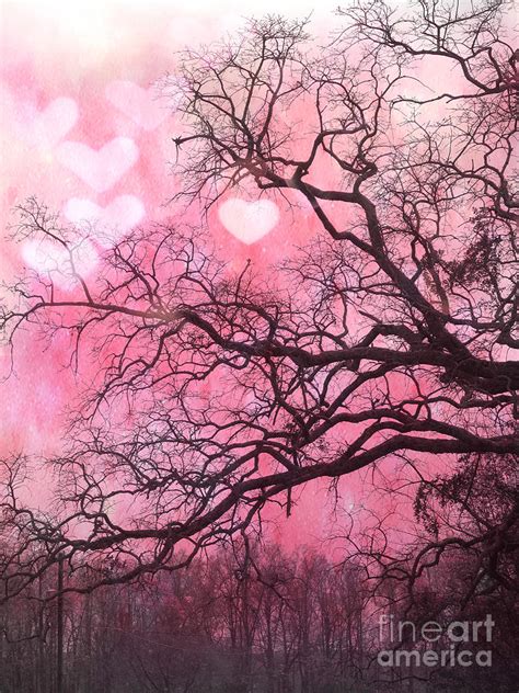 Surreal Fantasy Pink Hearts Trees And Nature Dreamy Pink