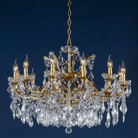 Antique Gold And Clear Crystal Glass 12 Light Chandelier Lighting From
