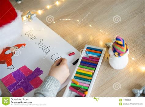 Child Drawing A Pastel Drawing Of Santa Claus Stock Photo Image Of