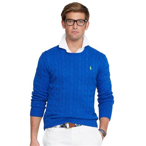 Polo Ralph Lauren Cable Knit Cotton Sweater In Blue For Men Lyst