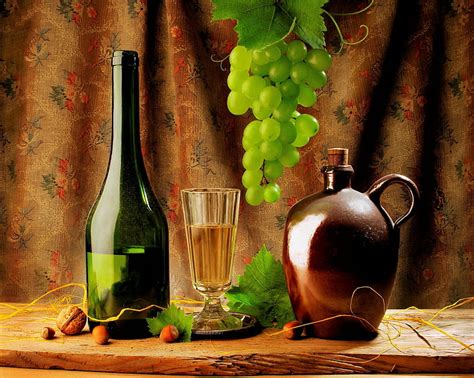Photography Still Life Grapes Green Jug Leaf Wine Hd Wallpaper