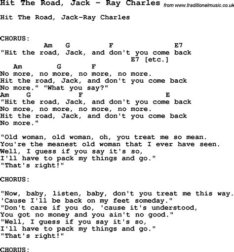 Song Hit The Road Jack By Ray Charles Song Lyric For Vocal