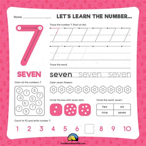 Number 7 Tracing Worksheet For Kindergarten Download Now