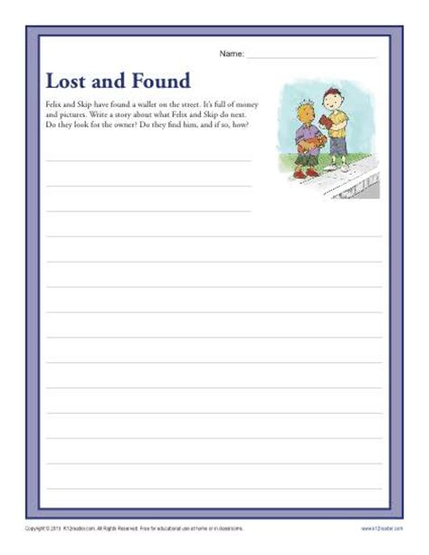 Lost And Found 3rd And 4th Grade Writing Prompt Worksheet