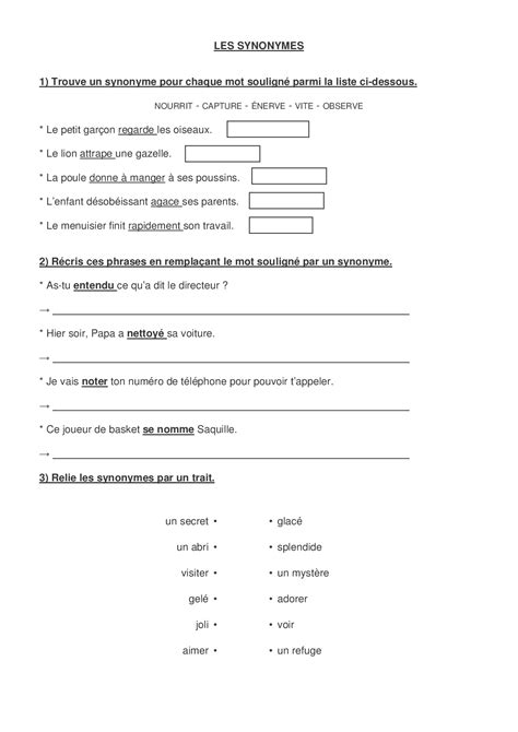 Les synonymes - exercices 1 - AlloSchool