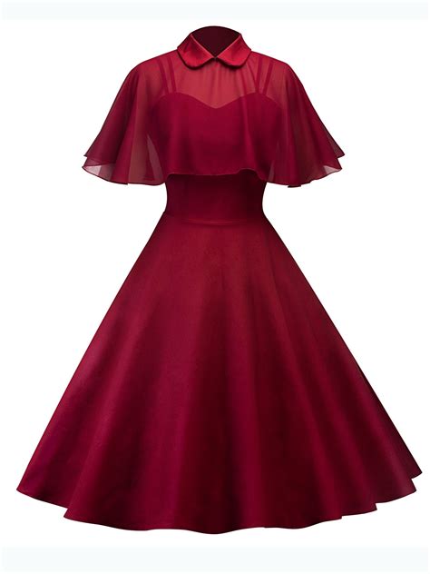 women 1960s 50s vintage style dress solid color housewife casual retro prom ball gown cocktail