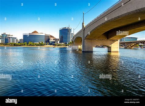 Tempe Skyline Viewed From Mill Avenue Bridge Looking Across Tempe Town