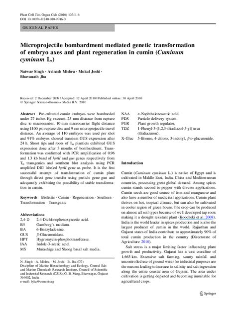 Maybe you would like to learn more about one of these? (PDF) Microprojectile bombardment mediated genetic ...