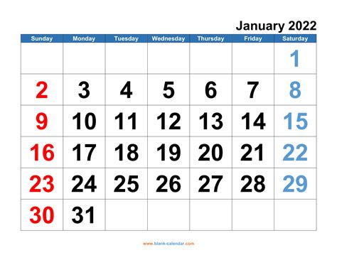 Free Monthly Calendar Template 2022 Printable