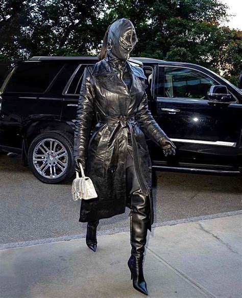 Kim Kardashian Covers Her Whole Face With Head To Toe Leather Outfit In