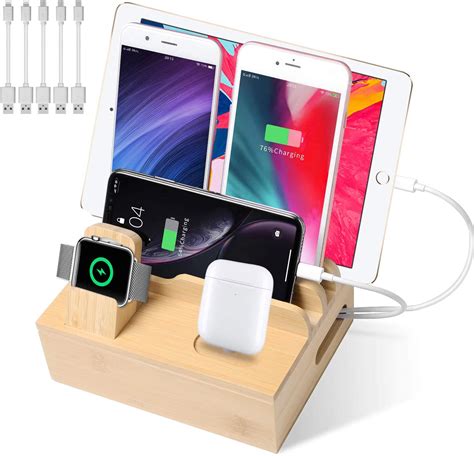 Baubey Bamboo Charging Station With 5 Port Usb Charger