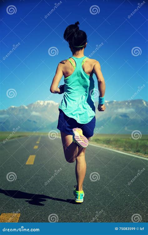 Young Fitness Woman Runner Running On Road Stock Image Image Of