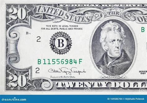 Portrait Of Us President Andrew Jackson On 20 Dollars Banknote Closeup