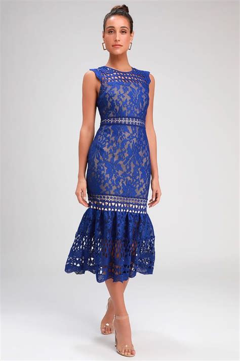 Charlee Royal Blue Lace Sleeveless Midi Dress In 2020 Royal Blue Lace Dress Blue Cocktail
