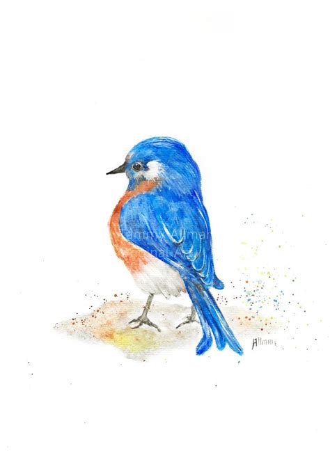 Bluebird Watercolor Print Of Original Bluebird Happiness Bluebird