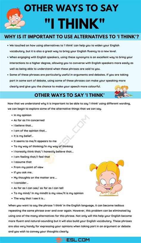 50 Other Ways To Say I Think In English Formal Informal 7esl