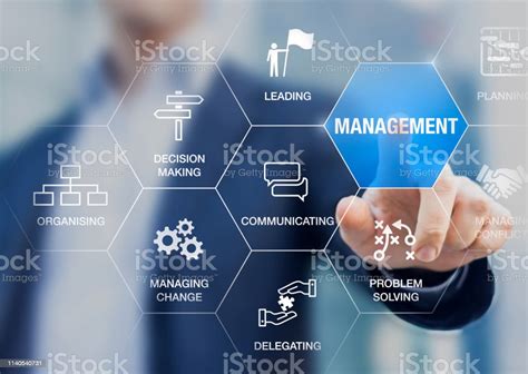 Management Skills Concept With Manager Touching Icons Of Professional Managing Expertise ...