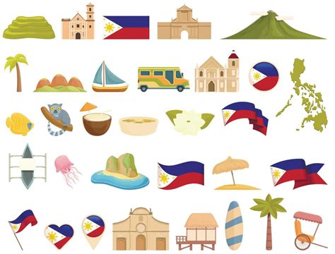 Philippines Icons Set Cartoon Vector Bohol Tarsier 9024476 Vector Art