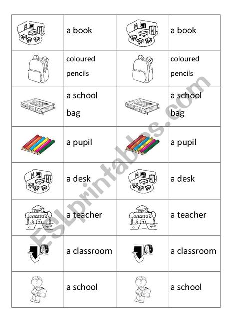 School Objects Domino Esl Worksheet By Mlavri17