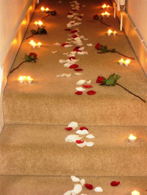 They are also very simple to make and nearly free! Romantic Candles And Roses Bedroom A rose petal path ...