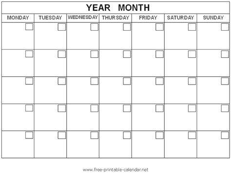Printable Blank Calendar Templates Calendar Blank With Numbers And