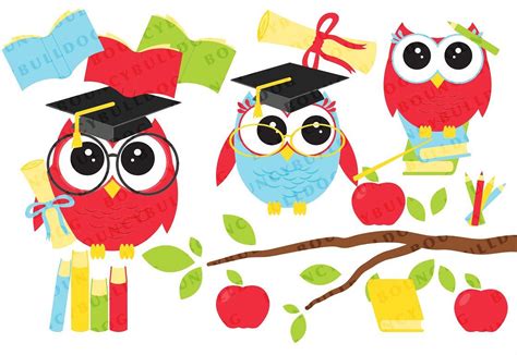 Graduation Owls 2 Digital Clip Art Owl Crafts Whimsical Owl