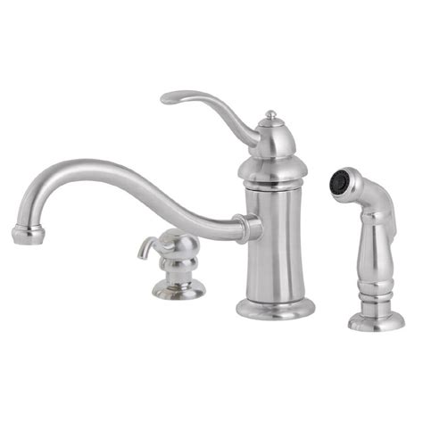 You're unlikely to need two handles, even if your this kitchen faucet works equally well with one hole or three holes, thanks to its decking plate. Pfister Marielle Stainless Steel 1-Handle Deck Mount Low ...