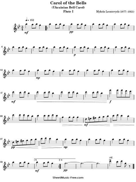 Carol Of The Bells Flute Sheet Music Christmas ♪ Sheetmusic Freecom