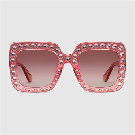 Oversize Square Frame Acetate Sunglasses With Crystals Gucci Womens Sunglasses 470484j07405851