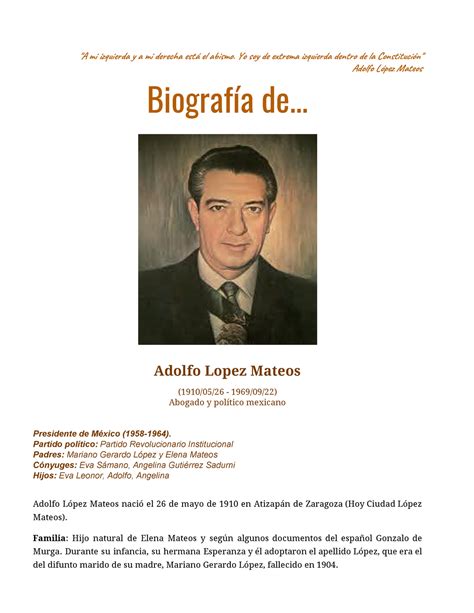 Biografia Biografía De Adolfo López Mateos A Mi Izquierda Y A Mi