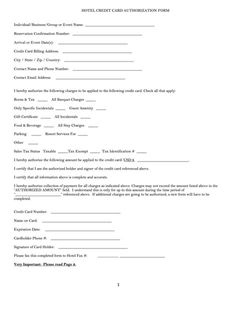 Without a hotel credit card authorization form, the hotel management who will be billing the guest will not be able to conduct a verification procedure and will not be able to transact or send and request payments from the guest's. Fillable Hotel Credit Card Authorization Form printable pdf download
