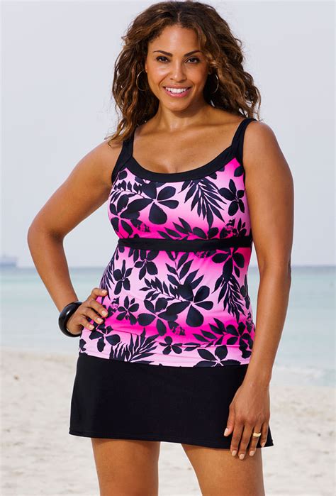 Beach Belle Pink Ombre Plus Size Empire Skirtini Plus Size Swimwear