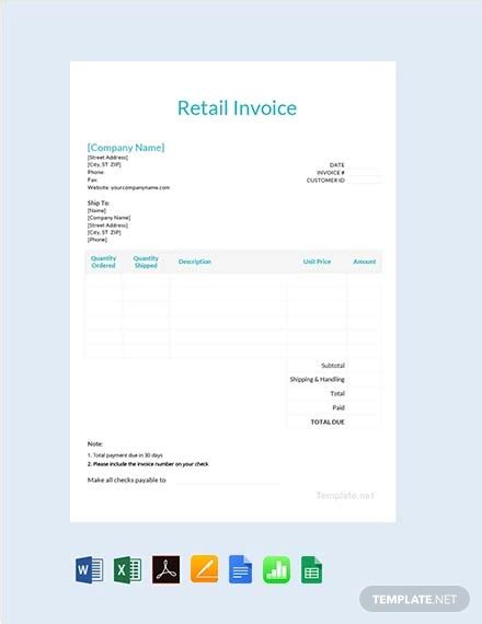 Retail Invoice Template 11 Word Excel Pdf Format Download
