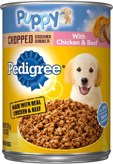 The protein content of pedigree puppy food is slightly higher at 27% or about 30.6% based on a dry matter basis. Pedigree Puppy Ground Dinner Wet Canned Dog Food, 13.2 oz ...