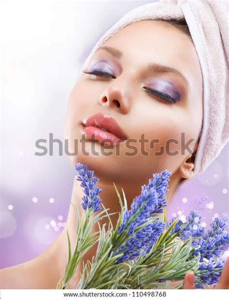 Spa Girl With Lavender Flowersorganic Cosmetics Beautiful Young Woman